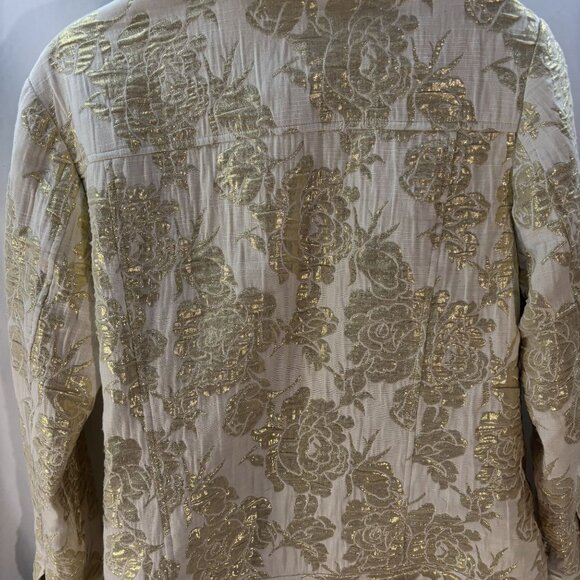Laura Ashley Gold Metallic Floral Jacket Size Medium - Picture 3 of 10